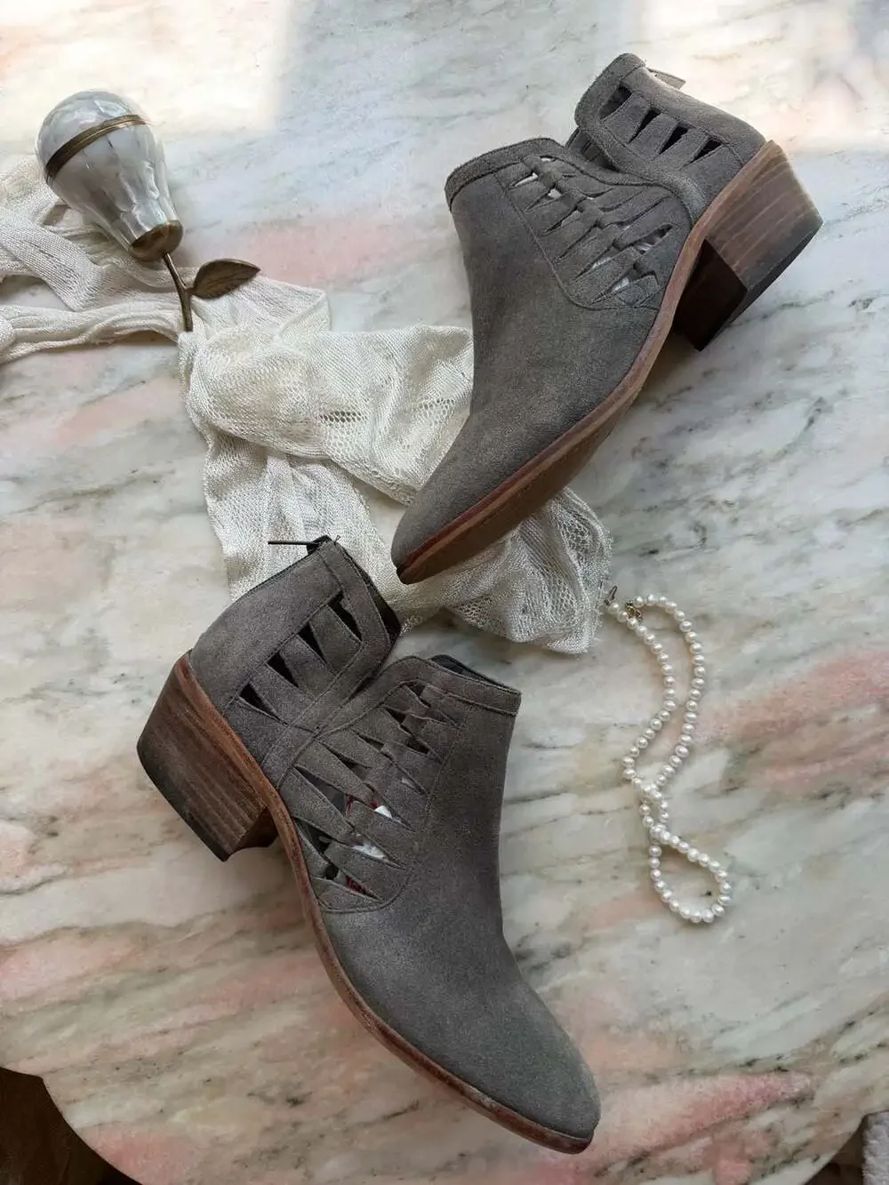 Vince Camuto Peera Graystone Suede Cutout Ankle Booties - Picture 1 of 7